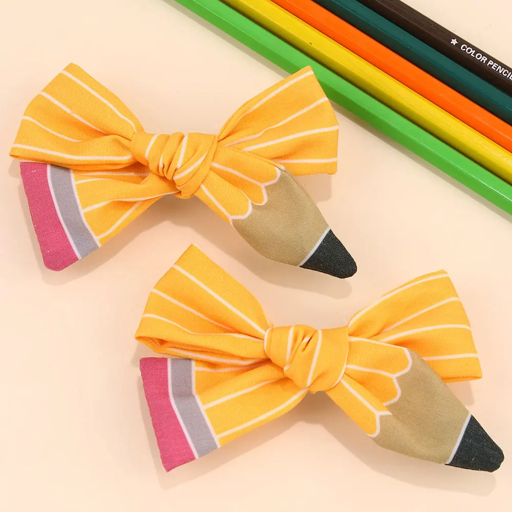 Cute Bows Pencil Hairpin Girls Back To School Hair Clips Handmade Hairgrips Children School Hair Accessories Kids Hairgrips