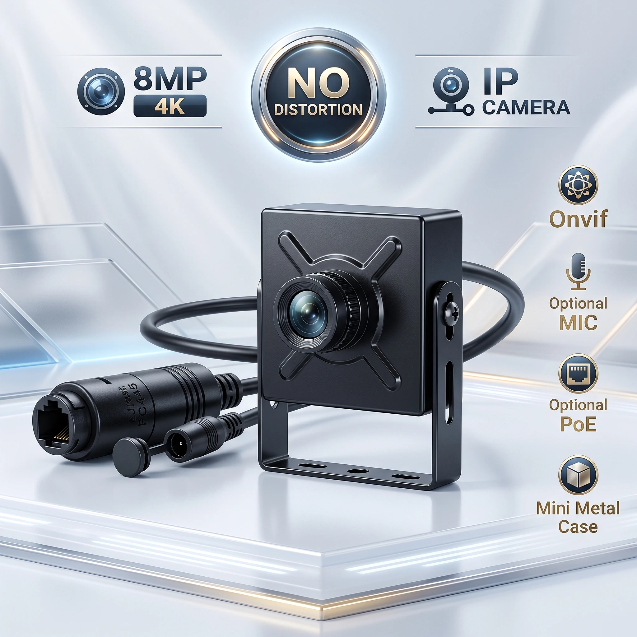 8MP 4K PoE IP Camera, Low Distortion Lens, ONVIF RTSP, Mic, Compatible with Hikvision Protocol, CCTV Security Camera