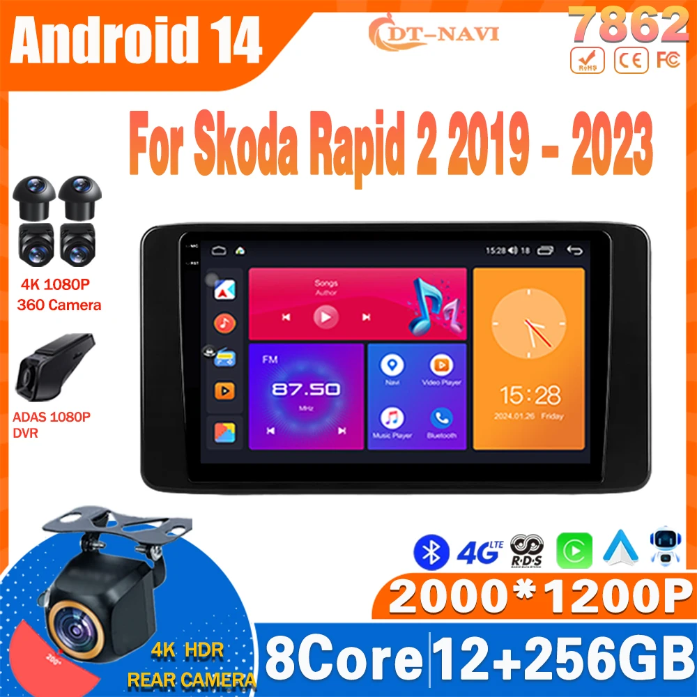 

Android 14 Car Radio For Skoda Rapid 2 2019 - 2023 Multimidia Video Player Navigation Carplay 4G Head Unit NO 2Din DVD WIFI BT
