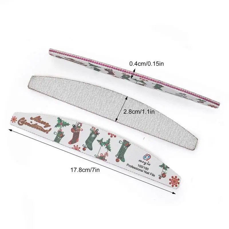 Christmas Nail Files Double-Sided Manicure Gel Nails Home Salon Washable Nail Gel Remove Polish Buffer Boards New Year Files1pcs
