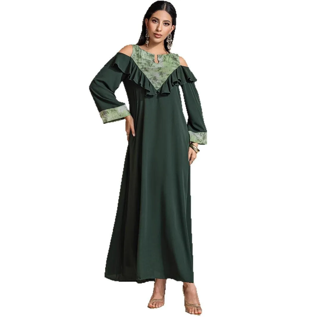 Ba5058 New Abaya Arabic Dress Long Dress with Ruffles Off-shoulder Long Dress Robe Abaya Ramadan Dubai Luxury Islam Elegant