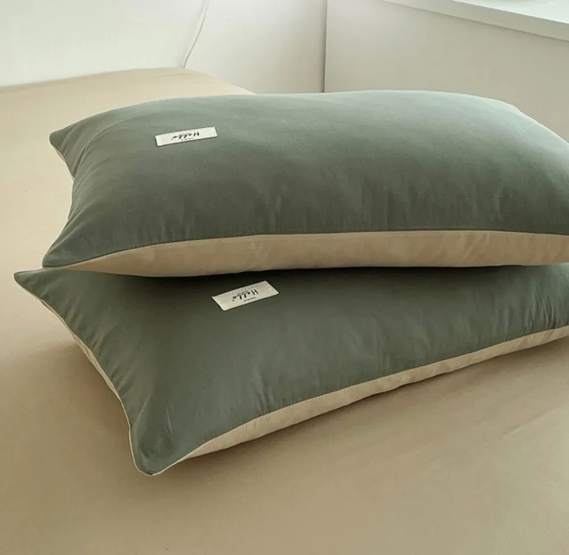 Summer Cotton Pillowcases Set 2 Pieces 48X74CM Household Use Ins Green Blue Pink Sold Color Soft Boy Girl Pillow Cover