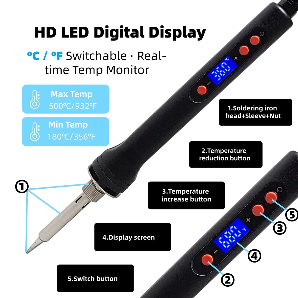 936 90W Adjustable Temperature Electric Soldering Iron For PS4 PS5 Xbox Switch Pro Controller Joystick Disassembly Repair Tools - view 6