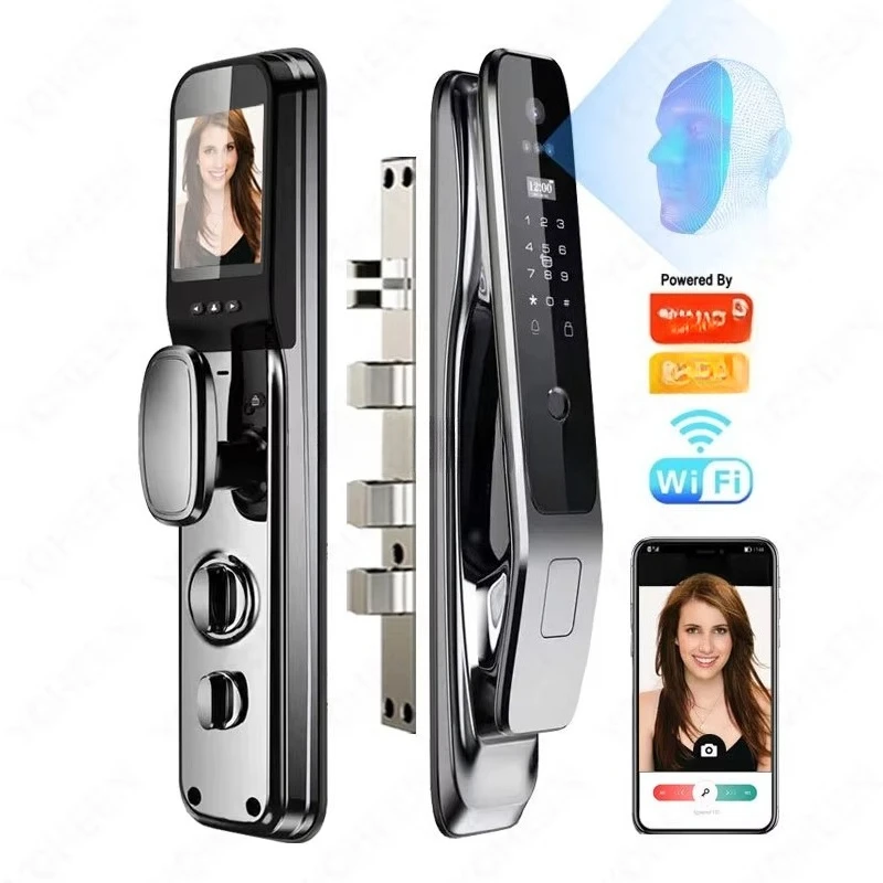 Cat Eye Fingerprint & 3D Face Recognition Smart Lock for Aluminum Door Remote Unlock Password & Code Type Door Lock