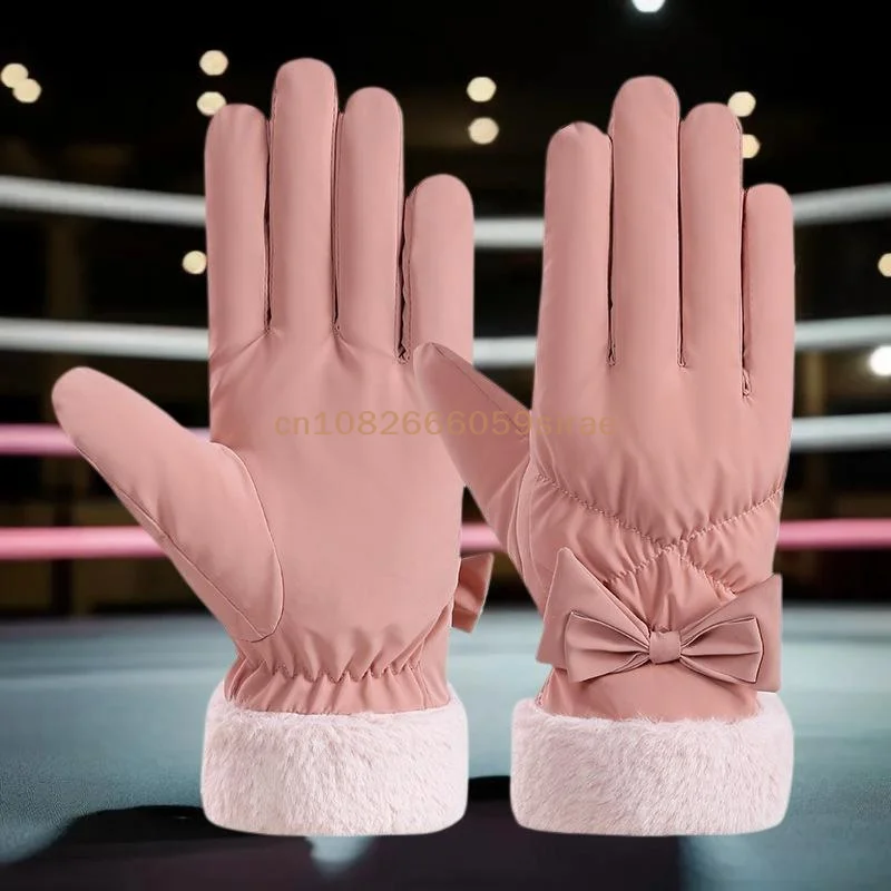 1 Paar Skihandschuhe Winter Fleece verdickt warme Plüsch Baumwolle wasserdichte Touchscreen-Handschuhe für Outdoor-Reiten Bergsteigen