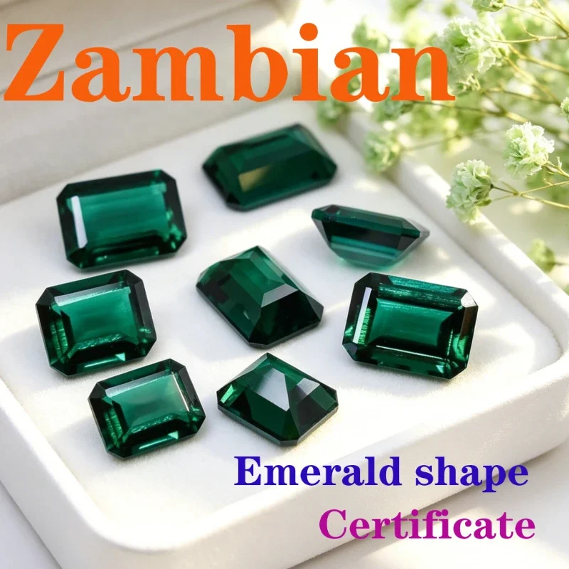 Artificial Gemstone Zambian Rectangle Emerald Shape Certtificate