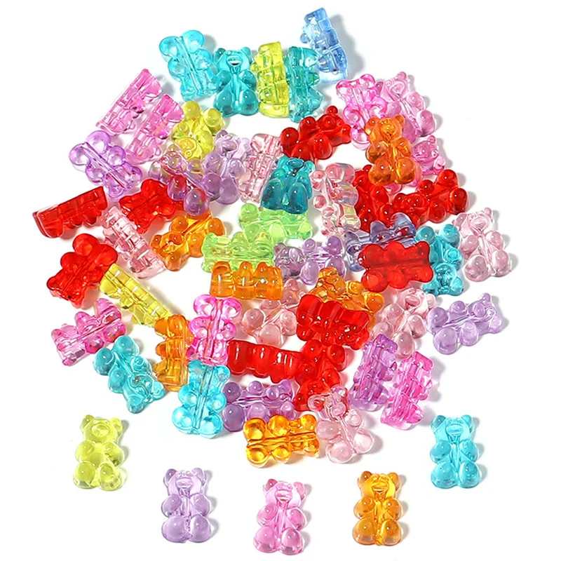 50pcs Colorful Transparent Cute Gummy Bear Acrylic beads for Jewelry Making DIY Necklace Bracelet Earrings Christmas Gift