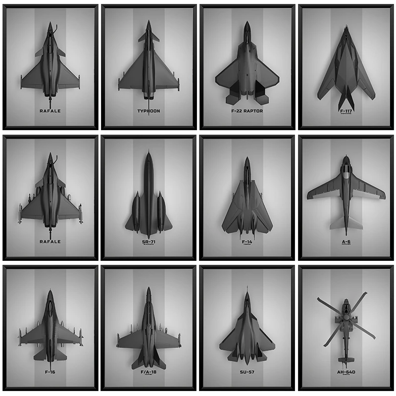 Minimalistische Militärflugzeuge Poster Drucke für Wohnzimmer Home Decor F22 Raptor Antonov JU-288 Rafale Leinwand Malerei Wandkunst