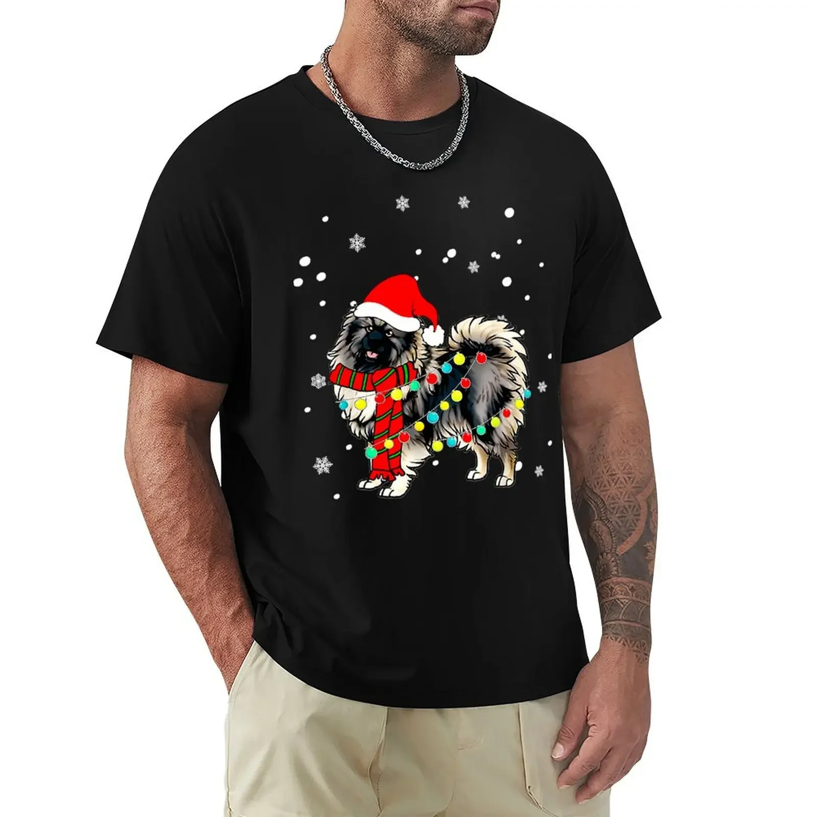 Keeshond Dog Santa Hat Christmas Dog Light Tree Xmas T-Shirt boys animal print anime stuff mens graphic t-shirts pack