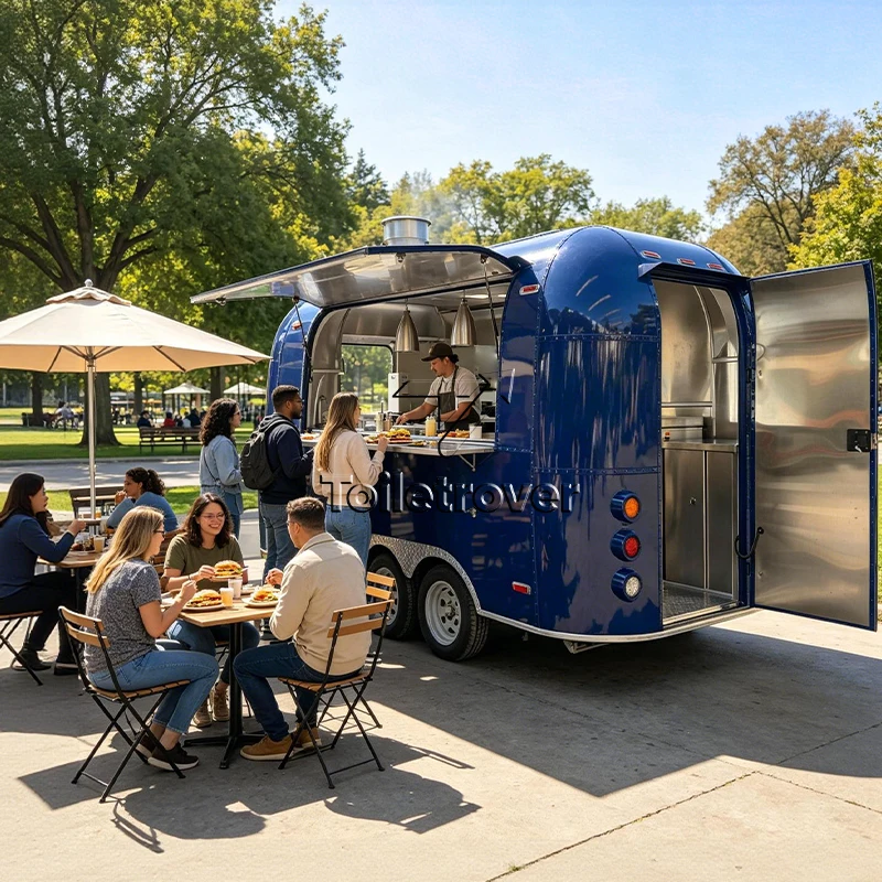 Concession Food Trailer Vintage Container DOT CE Certified Food Truck Manufacturers Kebab Bbq Fast Food Cart with Hood
