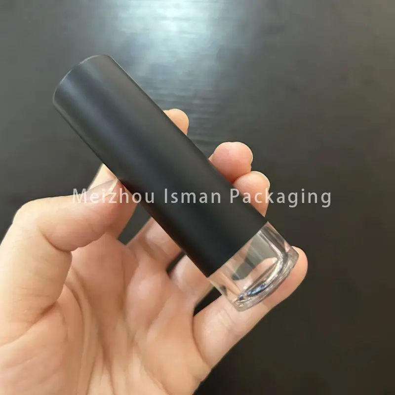 50 Uds. Popular redondo D12.1MM embalaje de lápiz labial negro contenedor de lápiz labial cosmético vacío tubo de bálsamo labial con fondo transparente