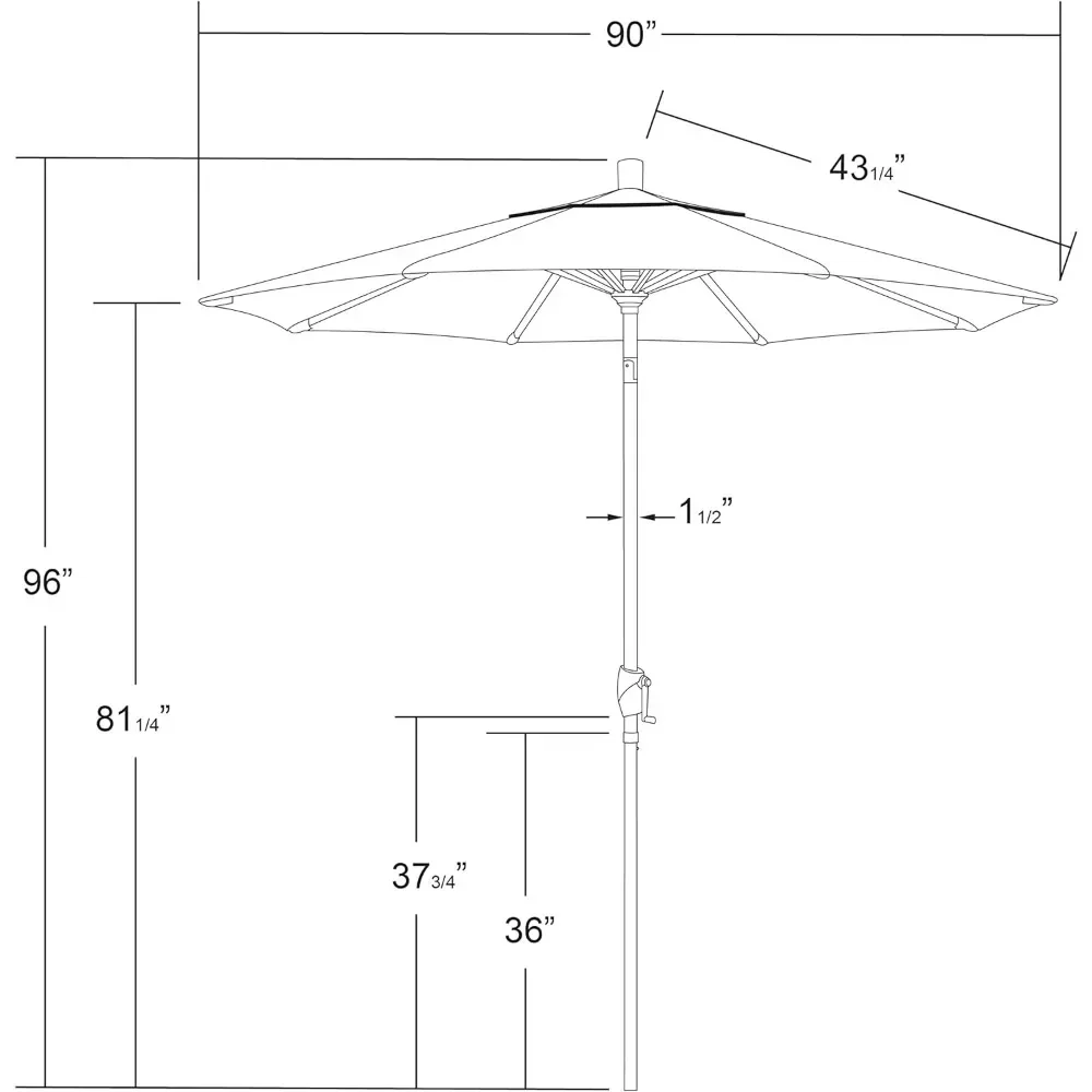 Outdoor Umbrella, Crank Lift, Push Button Tilt, White Finish, Sunbrella True Blue Fabric