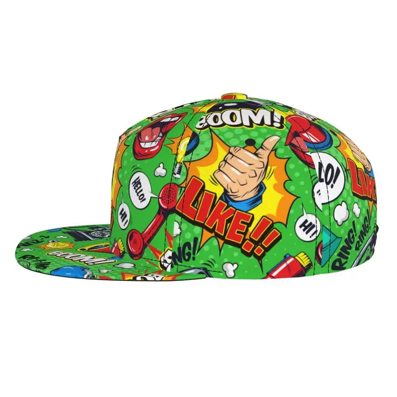 American Pop‑Art Comic Book Snapback Hat Flat Bill Hat Baseball Caps Adjustable Flat Brim Hip Hop Trucker Hats Sun Cap