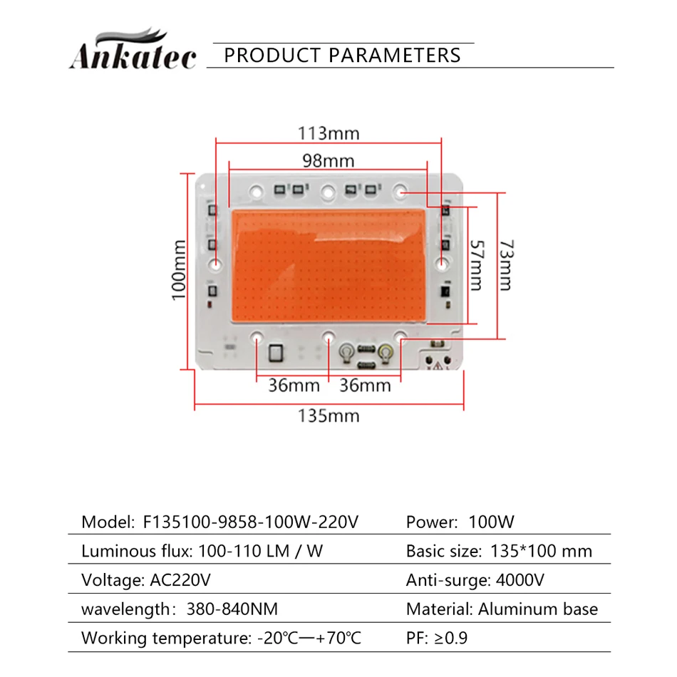 Lampada per la crescita delle piante AC 220V spettro completo 380-840nm Chip COB LED ad alta tensione 100W 150W 200W pannello in alluminio sorgente