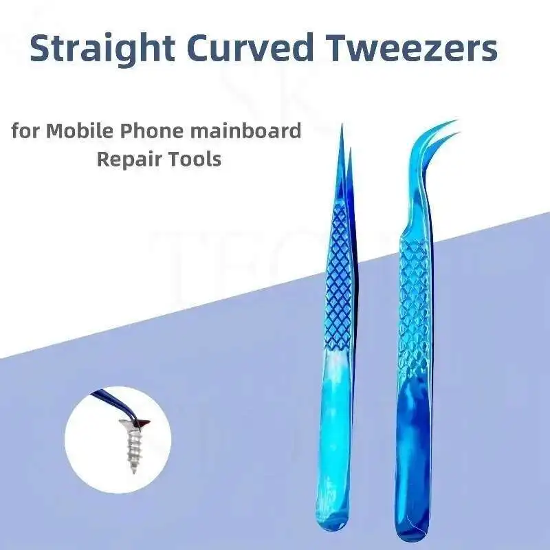 1pcs Dream Blue Ultra-fine Premium Beauty Makeup Tweezers For Eyelashes Extension Pinzas Super Precision Phone Repair Hand Tool