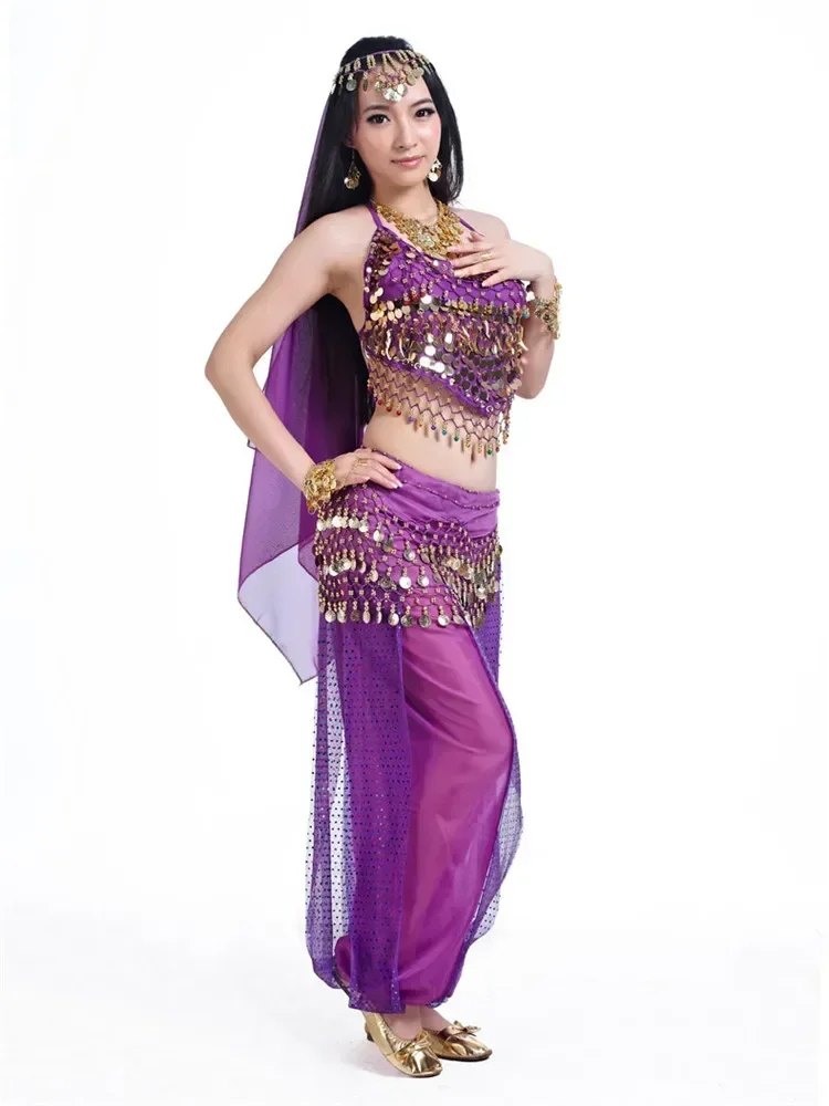 Belly Dance เครื่องแต่งกายสําหรับขายกางเกงผู้หญิง bollywood อินเดียอียิปต์ Belly ชุดเต้นรํา PLUS ขนาดสําหรับผู้ใหญ่สําหรับผู้หญิง 4 ชิ้น