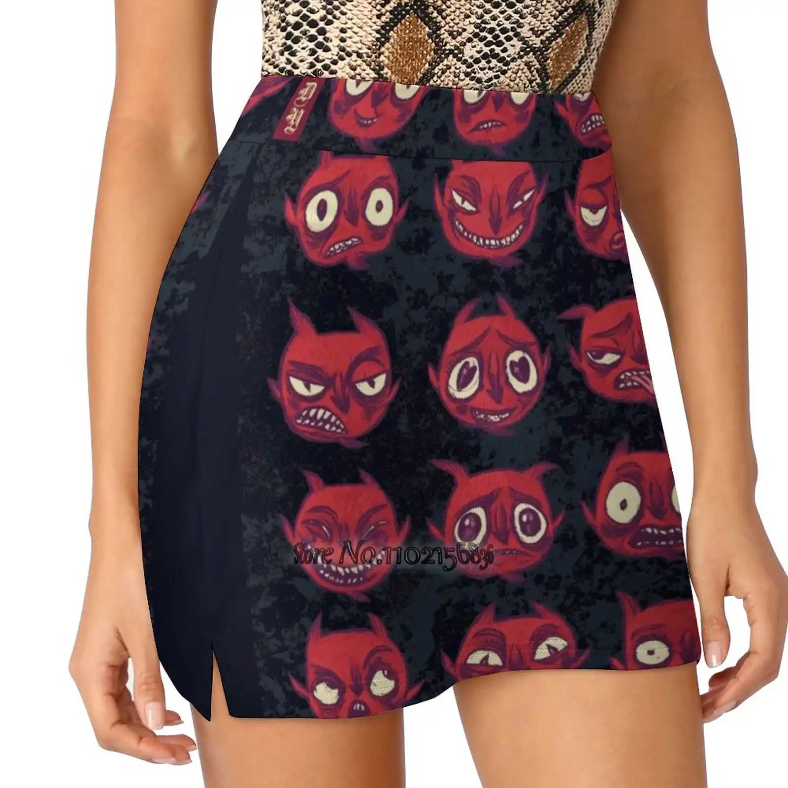 

Moody ( Dark Version ) Women Tennis Skirts Golf Badminton Pantskirt Sports Phone Pocket Skort Devil Demon Faces Cartoon Faces