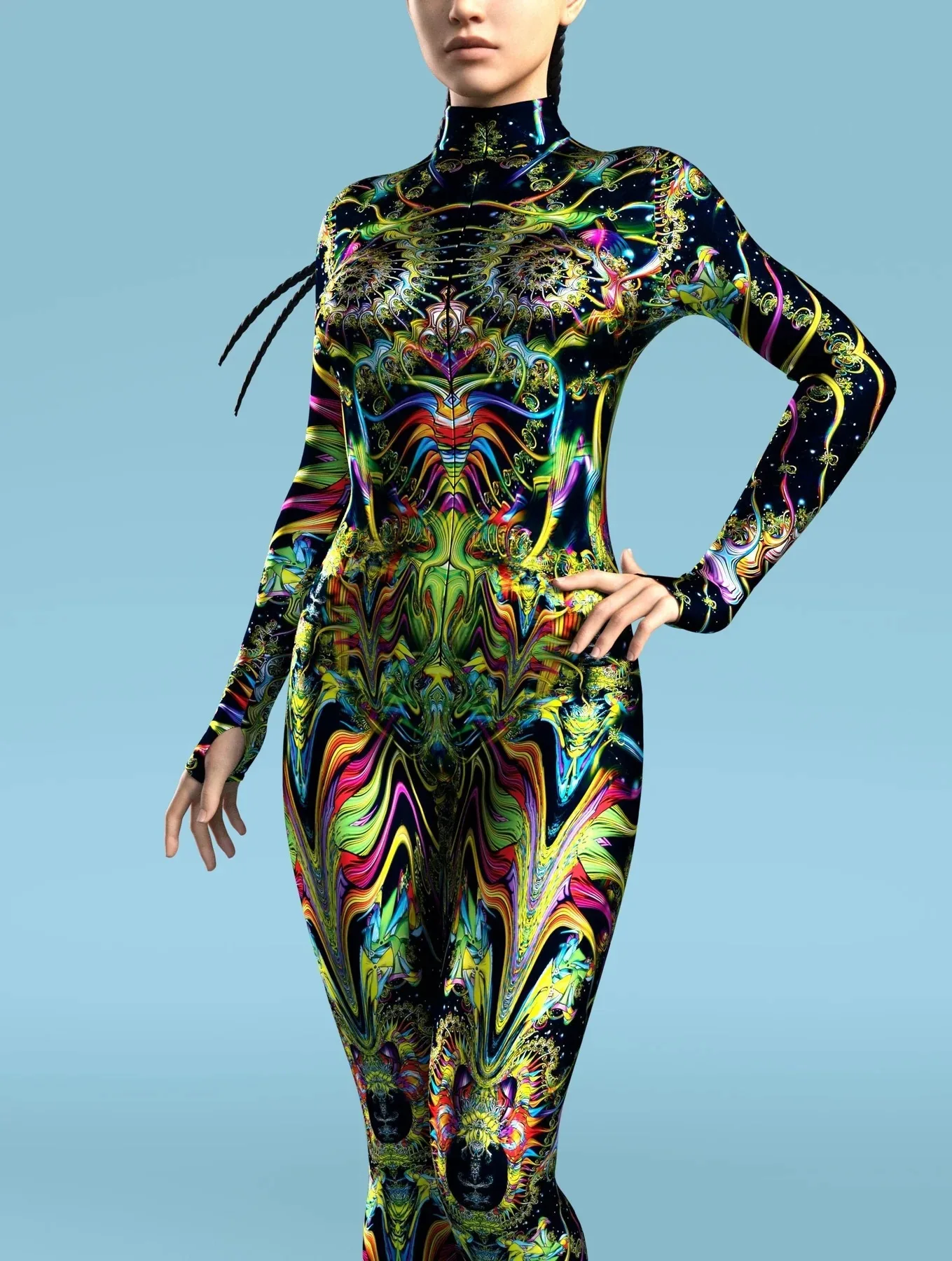 Damen Mehrfarbiger 3D-Druck Festtagsparty Regenbogen Sexy Enger Bodysuit Punk Cosplay Kostüm Performance Romper – Detail 25