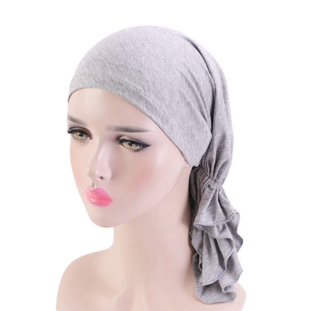 

Women Headwear Ruffle Women Turban Hat Solid Color Breathable Cancer Chemo Hat Soft Fabric Muslim Head Wrap Hair Loss