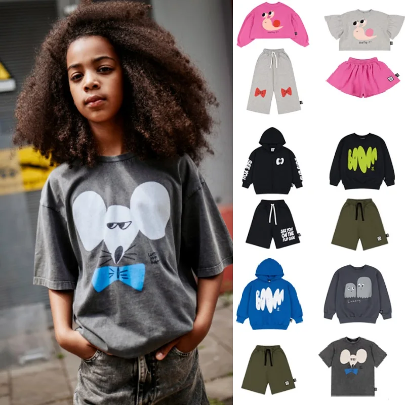 

Kids' T-Shirt 2026 Summer New Arrival Cartoon Fashion Boys' Sweatshirt Jacket Cotton Pink Print Cute Girls' Hoodie Shorts Set