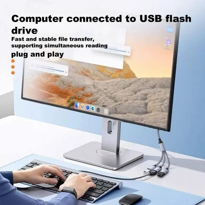 3 In 1 Type C To USB 3 Ports Hub Splitter Portable Multi Port USB Expander Adapter For Laptop Desktop Phone Office Use