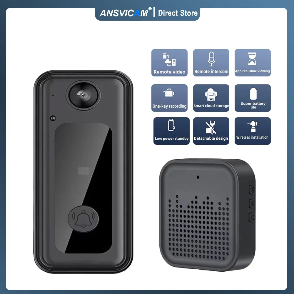 

Беспроводная камера, дверной звонок, двустороннее аудио, умный видео дверной звонок, мини-дверной звонок, светодиодный ночной вид, камера домашней безопасности с питанием от батареи