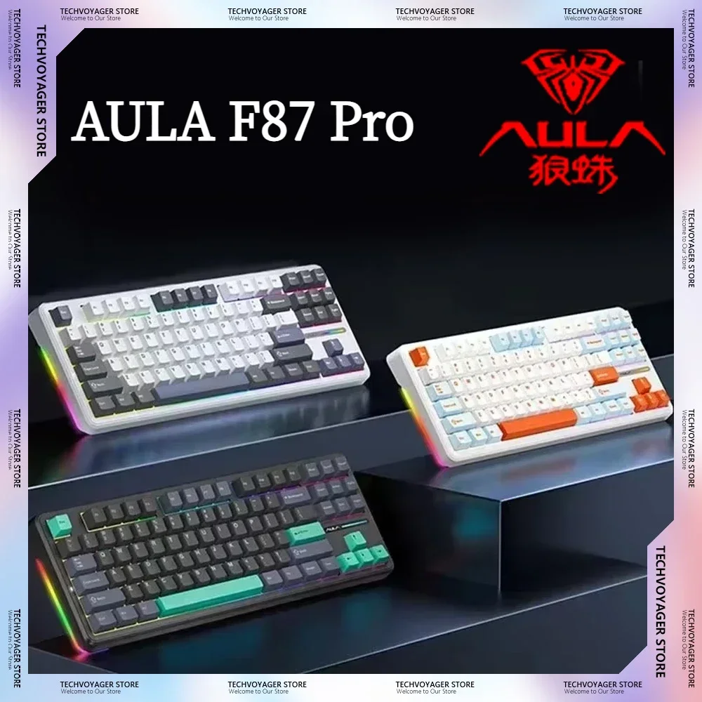 AULA F87 Pro Mechanical Keyboard Bluetooth 2.4G Wireless Wired Three Mode RGB Side Light Hot Swappable 87 Key for E-sports Gamer