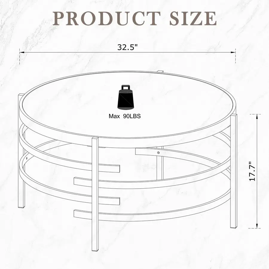 Coffee Table Sintered Stone LifeSky 32 inch Circle Center Coffee Table with Metal Frame Modern Circular Coffee Tables for Living