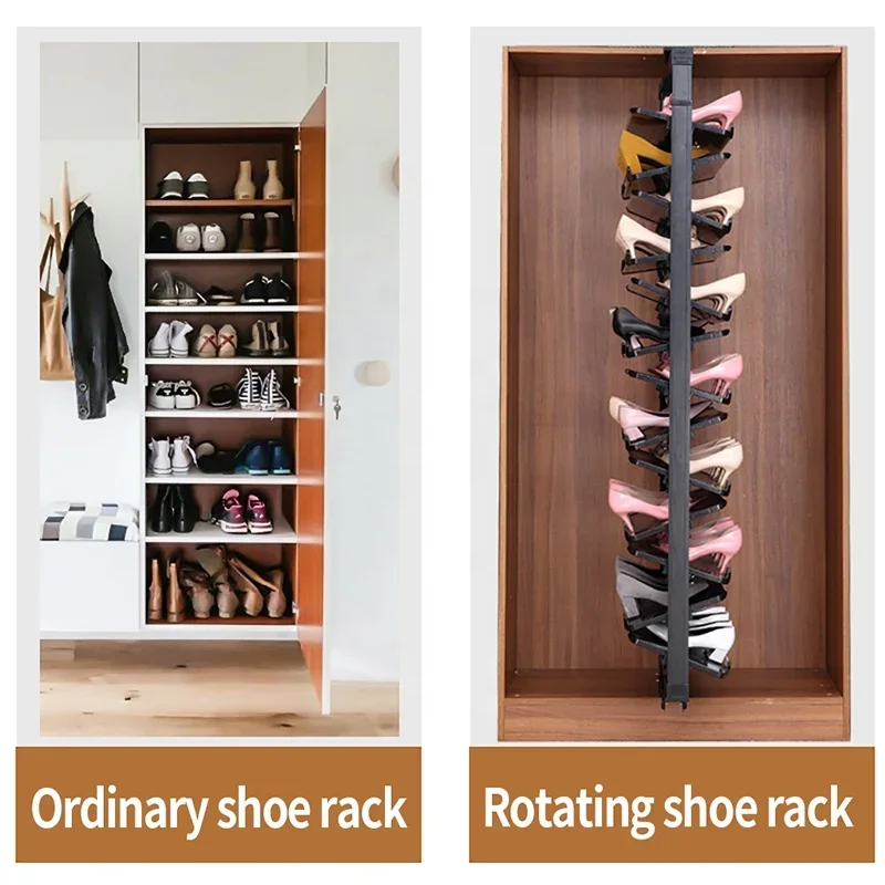 360 Degree Cloakroom Cabinet Swivel Rotating Telescopic Shoe Shelf Rack