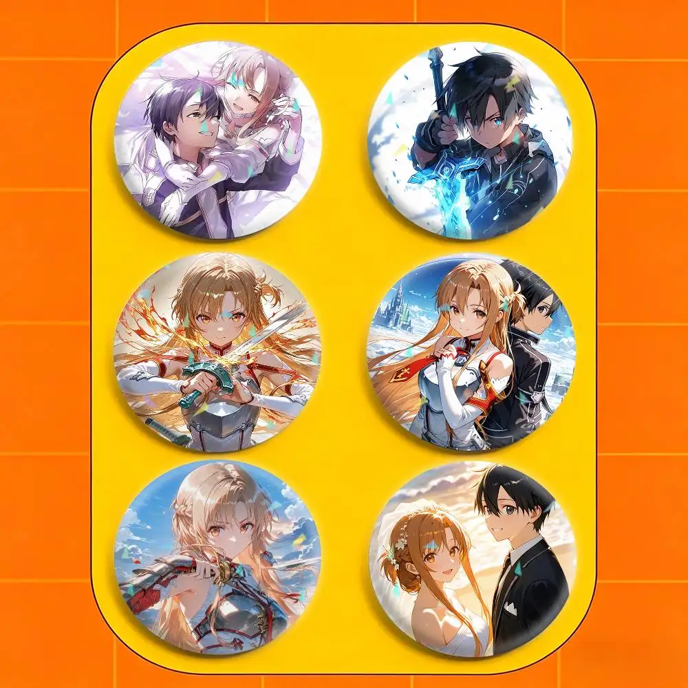 S-Sword Art Online 32/44/58mm Broches Redondos Hechos a Mano para Mochilas, Ropa, Joyería y Regalos