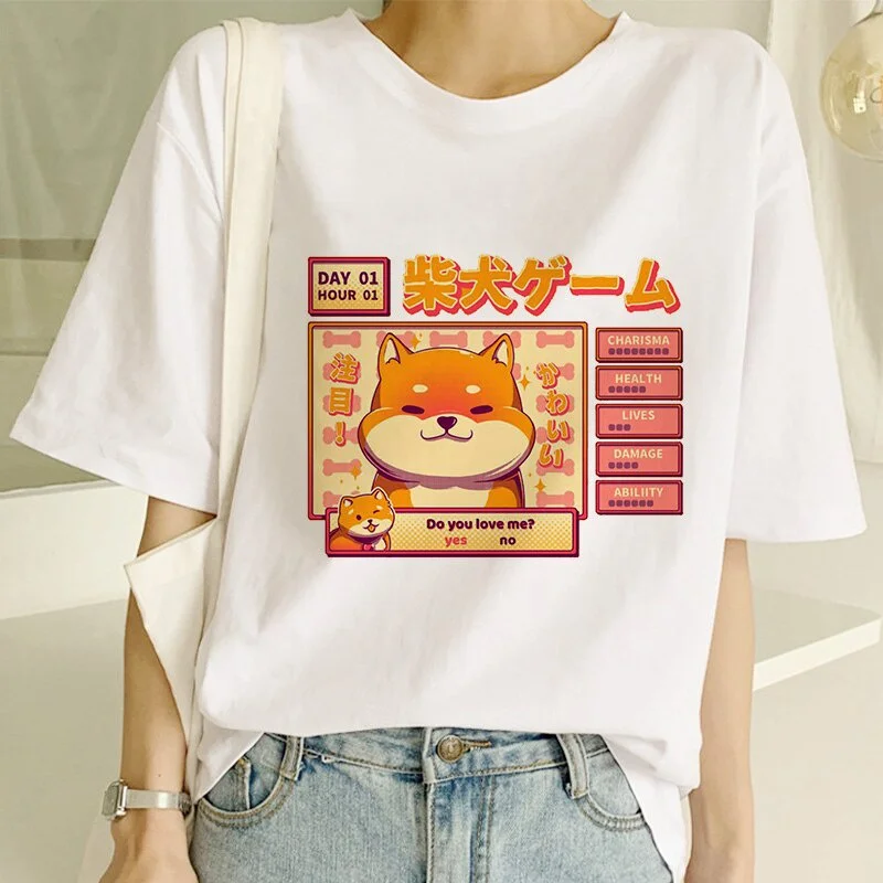 Harajuku feminino engraçado gato bonito estampado camisetas, streetwear de verão, roupas casuais, tops simples de manga curta, unissex