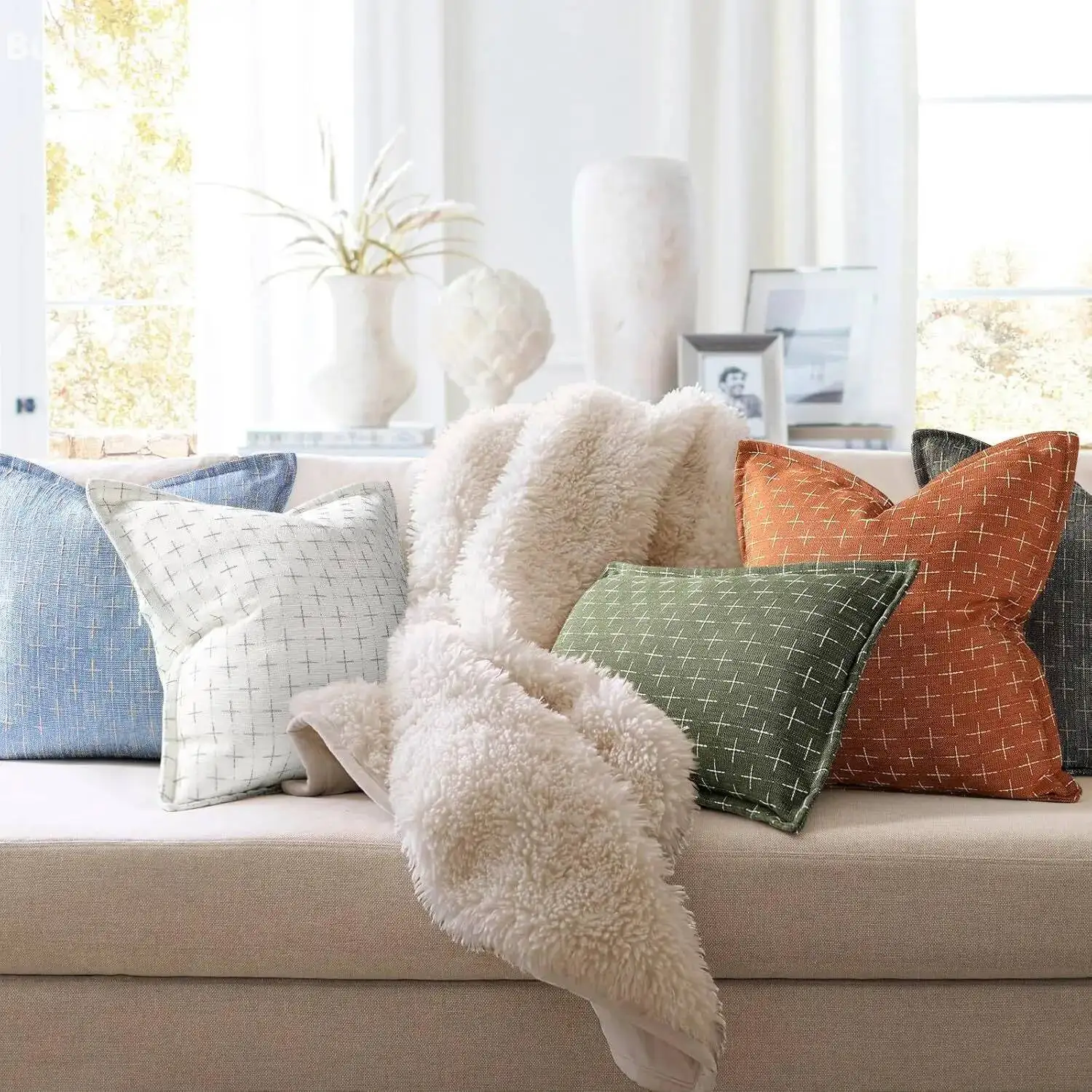 2pcs Soft Cotton Polyester Textured Cushion Covers With Stylish Flange Edge Cozy Decorative Throw Pillow Case For Sofa Bed Decor