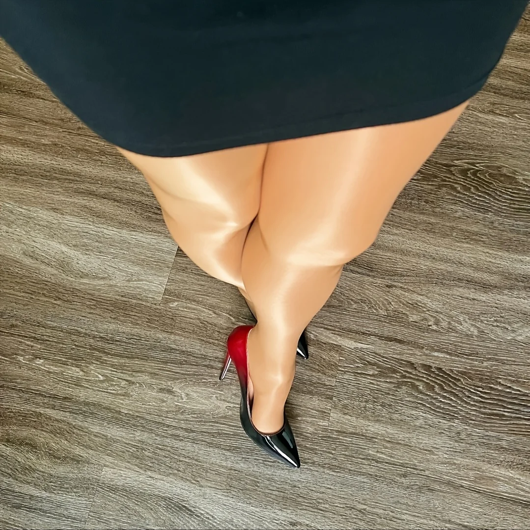 جوارب فاخرة لامعة زيتية للنساء، جوارب طويلة بلون موحد، نسيج سميك محبوك، خياطة خلفية، أنيقة ومثيرة #5