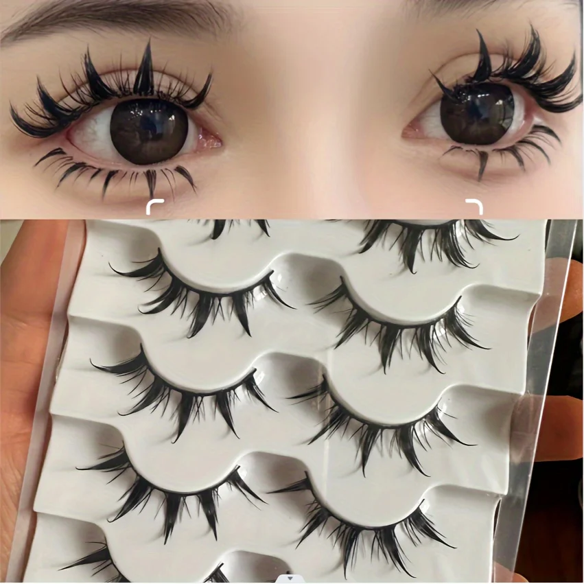 5 pairs of pure desire little devil eyelashes comic eye false eyelashes, COS enlarged double eye false eyelashes 5MH-5