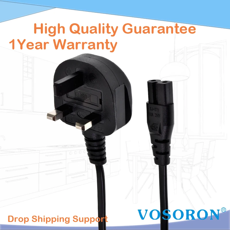 Uk בריטי תקע ל 2 דמות מקוטבת חריץ 8 מתאם חשמל מתאם חשמל מתאם חשמל לiec320 C7 כבל חשמל