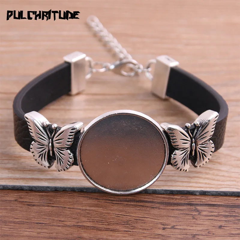 1szt PU Butterfly Bracelets Base Setting Cuff Blank Tace Brazel Fit 25mm Glass Cameo Dome Cabochon DIY Jewelry Findings P6878