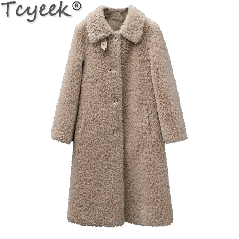 Tcyeek 100% Wool Jacket Fashion Sheep Shearling Coat Winter Jackets for Women Mid-length Women's Fur Coat Jaqueta Feminina 2024