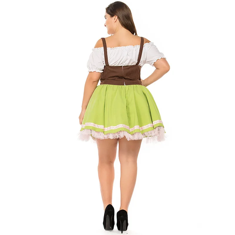 Plus Size Women Girls Bavarian Dress Beer Festival Costume Oktoberfest Skirt Traditional Clothing Waiter Green Uniform Adult