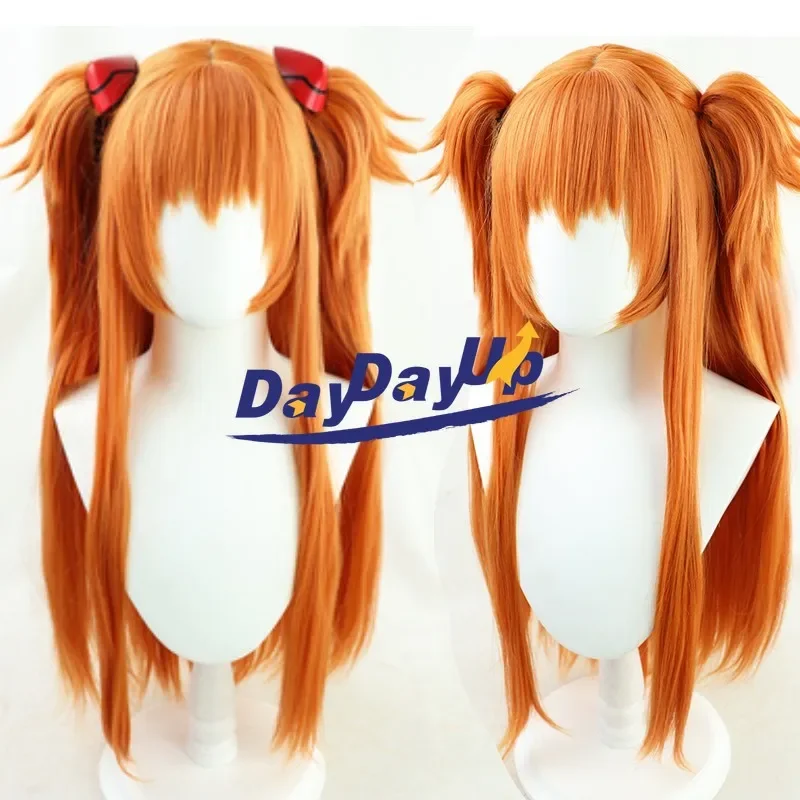 

Asuka Langley Soryu Cosplay Wig Long Orange with 2 Ponytail Heat Resistant Synthetic Hair Clips Wigs + Wig Cap