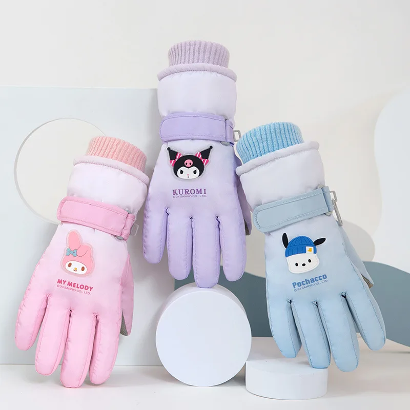 Sanrio Men's and Women's Gloves Outdoor Cycling Ski Windproof Gloves Plus Velvet Warmth Touch Screen My Melody Kuromi Clothing