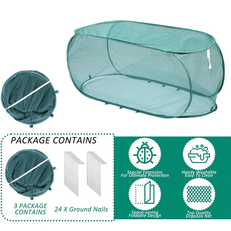 حديقة للنباتات غطاء 3 قطعة 99*40*45 سنتيمتر مع 24 مسامير أرضية ، شبكة المعاوضة يغطي صافي قفص الحرس حامي للنبات-AS97