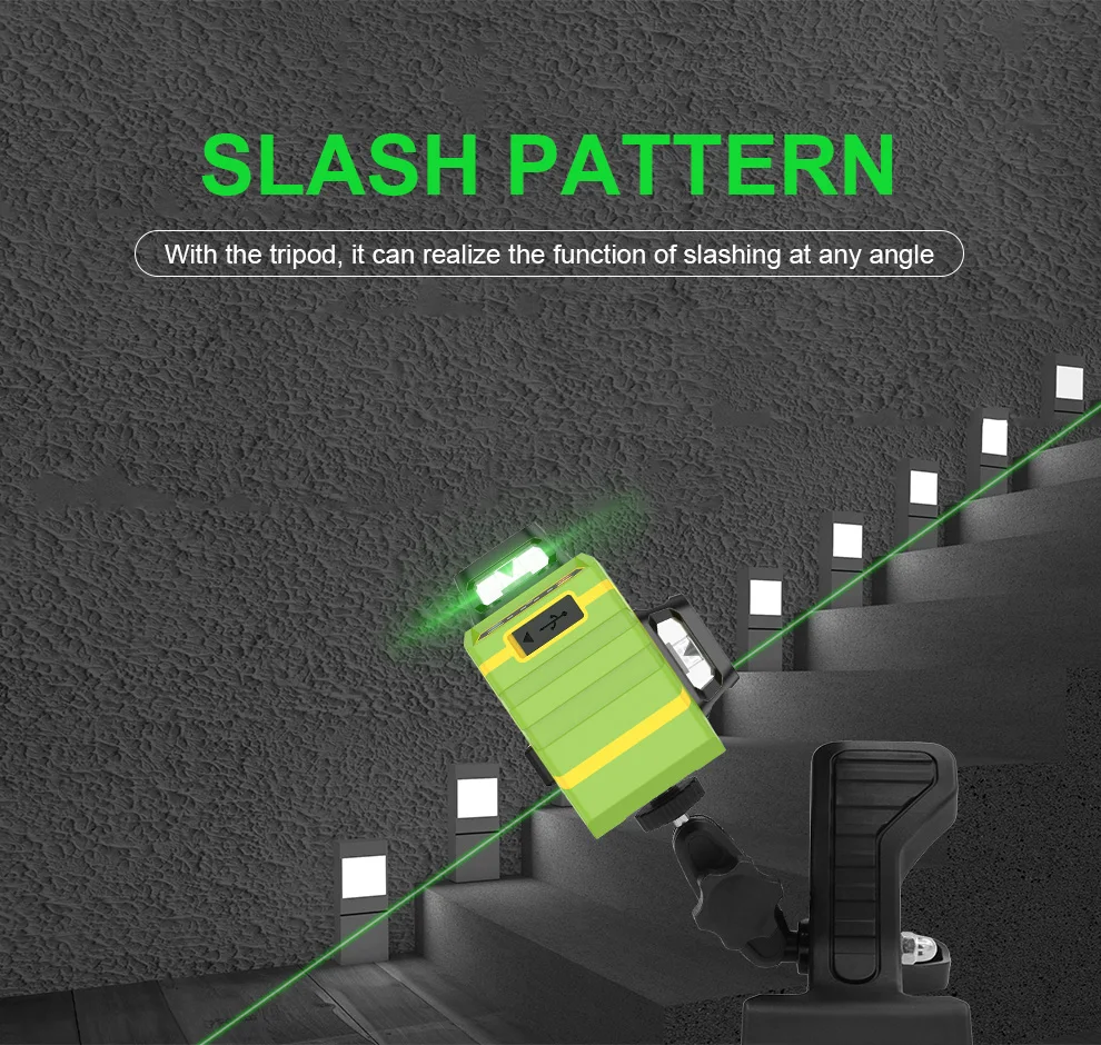 Heipoe 12 lines 3D Laser level green beam self-leveling laser tool with Remote control & lithium battery