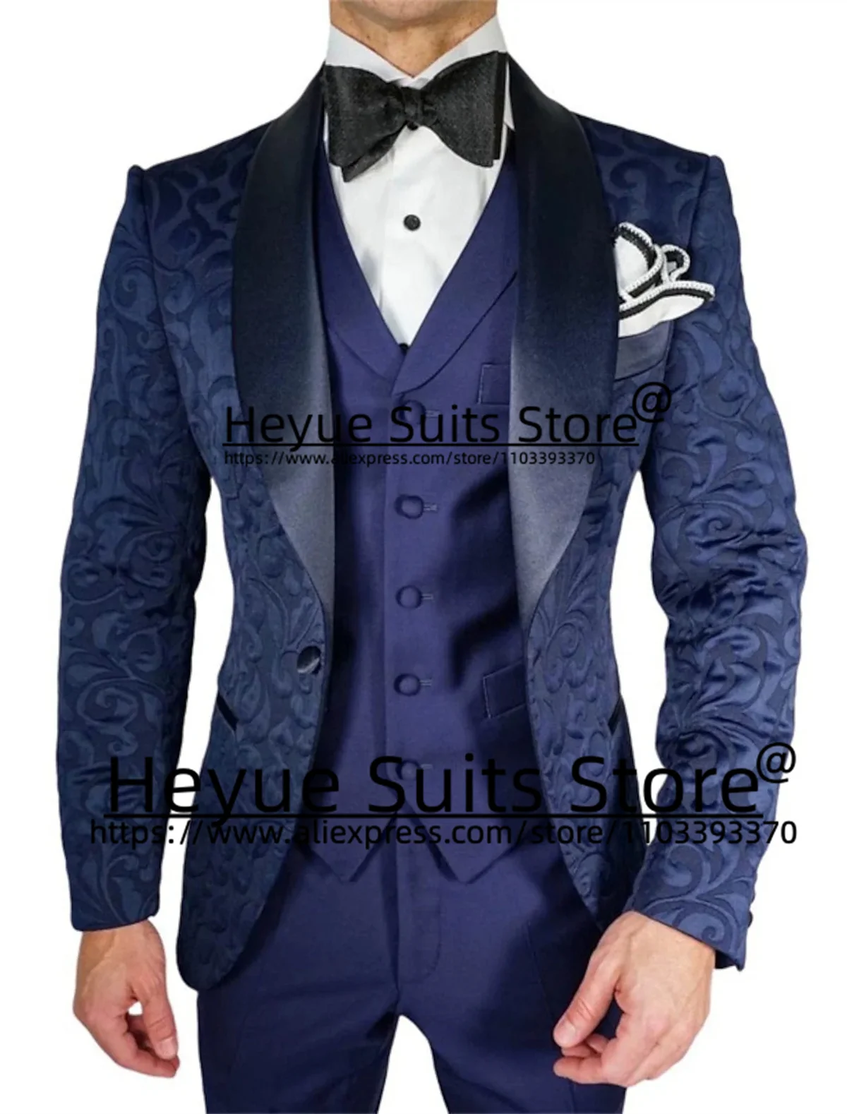 Luxus Jacquard Hochzeits anzüge für Männer Slim Fit schwarz Schal Revers Bräutigam formale Tucedos Abschluss ball elegante 3 Stück Sets Trajes Para Hombre