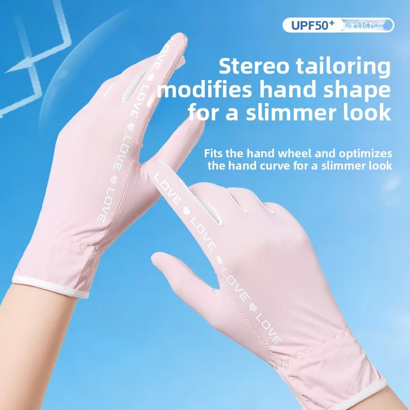 Sunscreen Gloves Women Summer Ice Silk Cool Feeling UV Protection Palm Hollow Breathable Outdoor Riding Driving Sunshade