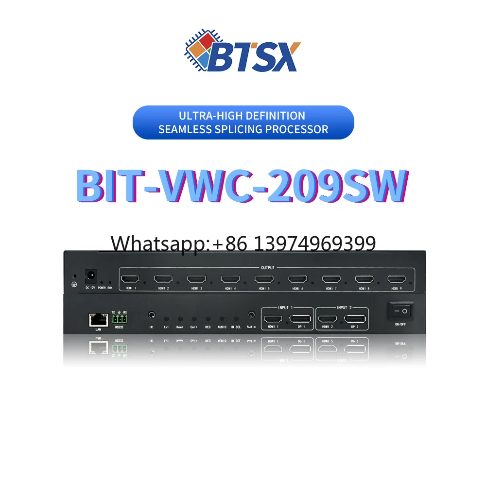2 in 9 Out 4K60 Seamless Video Wall Splicing Processor HDMI DP Input HDMI Output  for Exhibition Store Advertising Screen