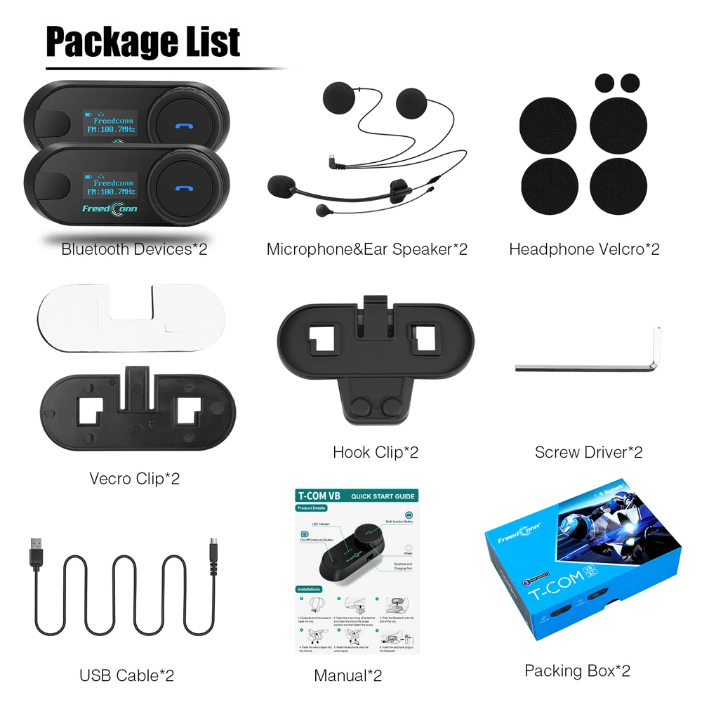 Freedconn Helmet Headset Bluetooth Motorcycle Intercom Moto Wireless Communication Interphone BT 5.0 Music Share 6 Riders FM