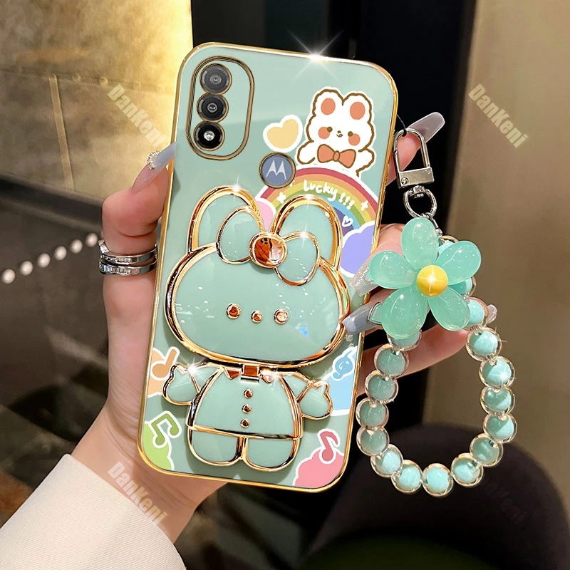 E20 Lucky Rabbit Holder Bracelet Plating Phone Case For Motorola MotoE20 E22i E32 E13 E22 E7Plus E7 E7Power E6S EDGE 20 30 Cover