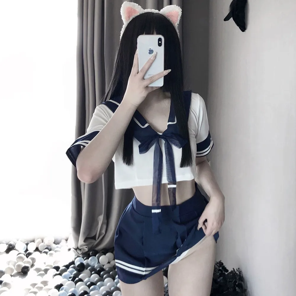 Женская мини-юбка, короткий топ, сексуальная одежда, женская сексуальная студенческая форма, косплей для эротического костюма, игры для взрослых, комплект секс-униформы