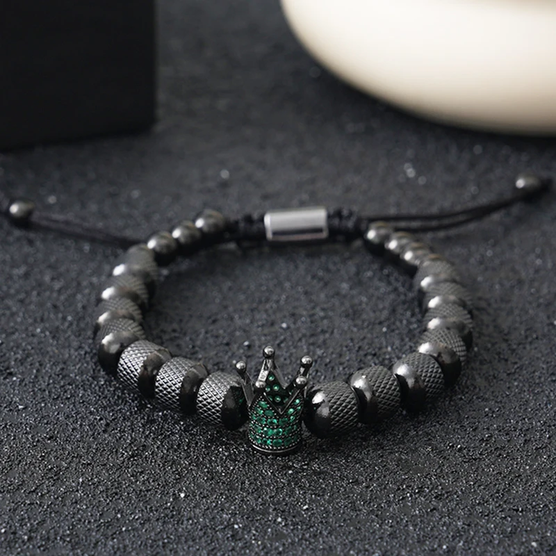 Luxury Stainless Steel Beads Crown Charms Man Bracelet Jewelry Gift
