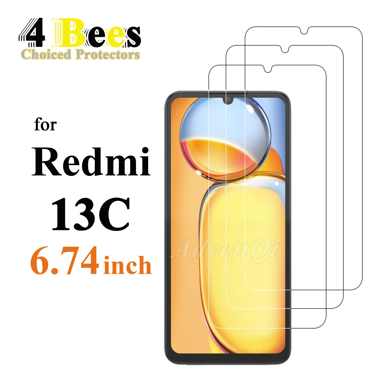 1-4 Stück gehärtetes Glas für Redmi 13C Displayschutzfolie, schützender Mica-Kristall, kratzfest, case-freundlich